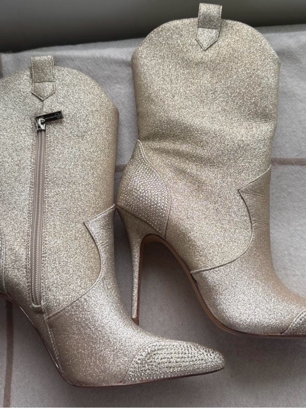 Women's Glitter High Heel Ankle Boots - Champagne